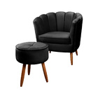 Kit Poltrona Pétala E Puff Pés De Madeira Decorativo Ariel -