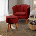 Kit Poltrona Pétala E Puff Pés De Madeira Decorativo Ariel -