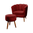 Kit Poltrona Pétala E Puff Pés De Madeira Decorativo Ariel -