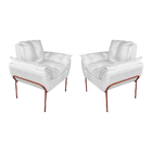 Kit Poltrona Recepção Suede Branco Base Cobre - Vallisa Decor