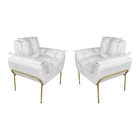 Kit Poltrona Recepção Suede Branco Base Dourada - Vallisa Dec