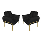 Kit Poltrona Recepção Suede Preto Base Dourada - Vallisa Decor