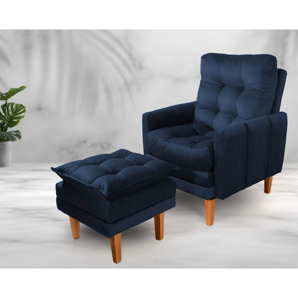 Kit Poltrona Reclinável E Puff Veneza Veludo Kero Konforto