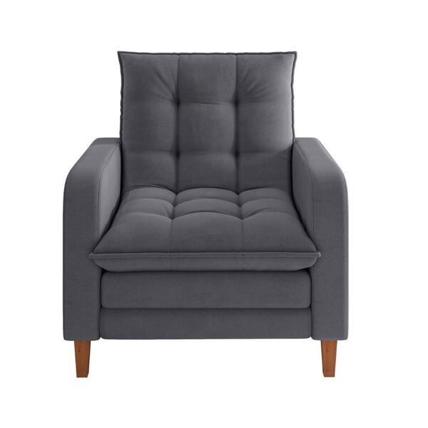 Kit Poltrona Reclinável E Puff Viena Veludo S/usb Cinza