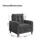 Kit Poltrona Reclinável E Puff Viena Veludo S/usb Cinza