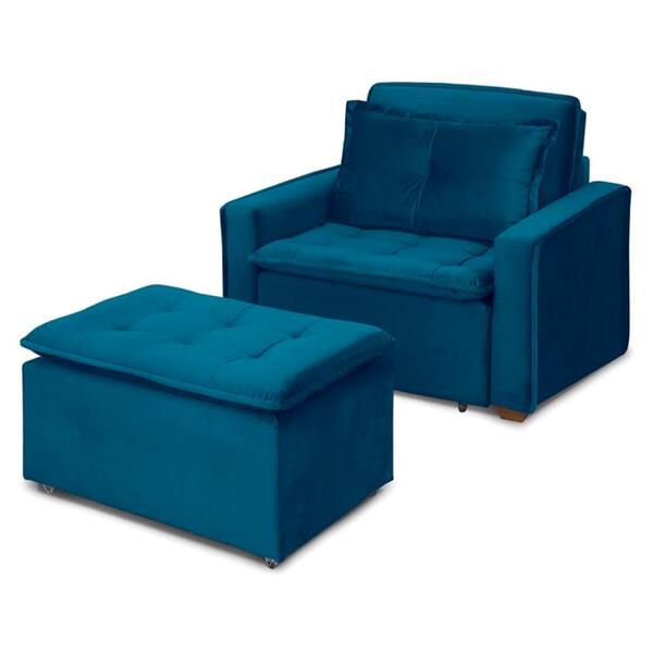 Kit Poltrona Retratil E Puff Filadelfia Veludao Removeis