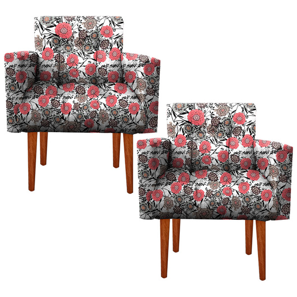 Kit Poltrona Sala De Estar Escritório Alexia Floral 50