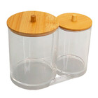 Kit Porta Algodão Cotonete Acrílico Bebê Com Tampa De Bambu I