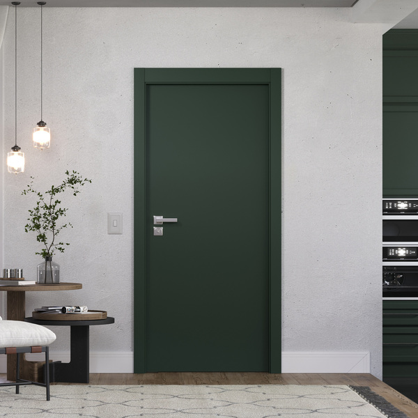 Kit Porta com Batente de Giro Lisa Madeira Sarrafeada Lacca Touch Verde Ambos os Lados 2,1mx90x3,5cm Concrem