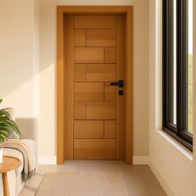 Kit Porta Completa Belga 60x210cm Fechadura Preta Em Madeira