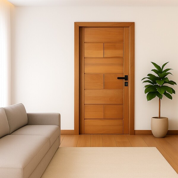 Kit Porta Completa França 60x210cm Fechadura Preta Em Madeira