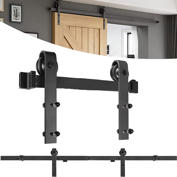 Kit Porta Correr Roldana Aparente Preto Aço Trilho 2m Preto