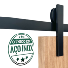 Kit Porta De Correr Roldana Aparente Trilho Inox Preto 2,5 Mt