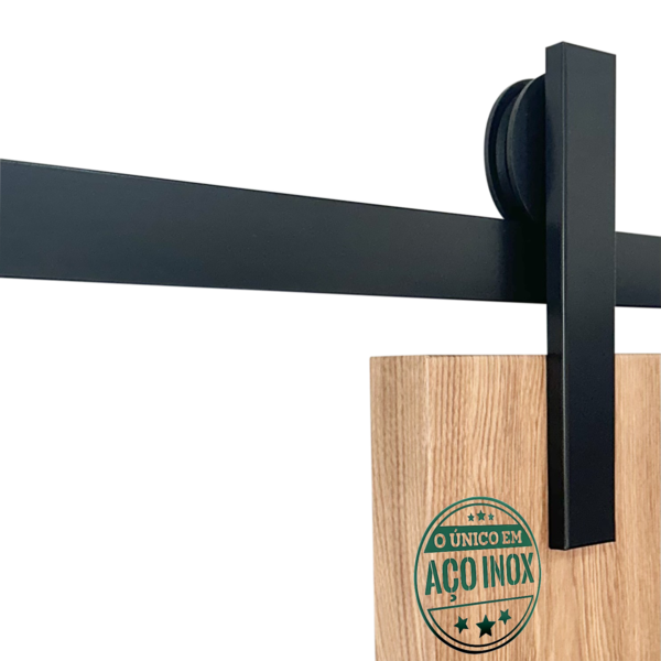 Kit Porta De Correr Roldana Aparente Trilho Inox Preto 2,5 Mt