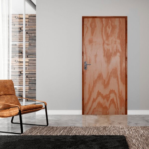 Kit Porta De Madeira 210x60cm Batente 14cm Fechadura Alavanca