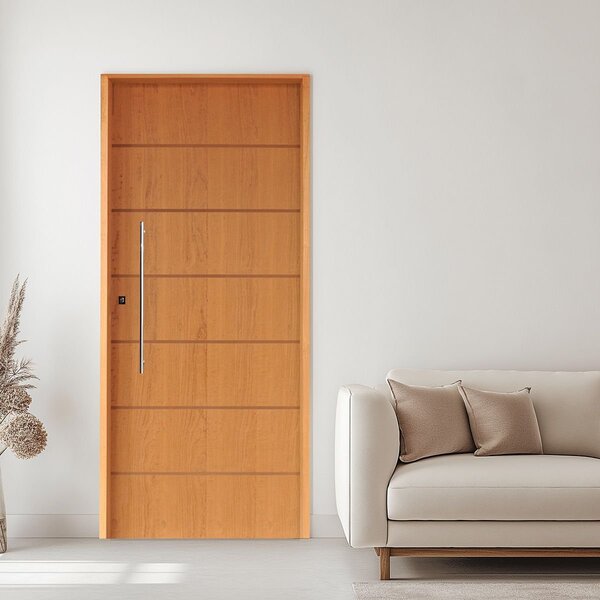 Kit Porta De Madeira 210x72cm Batente 14cm Fechadura Rolete R