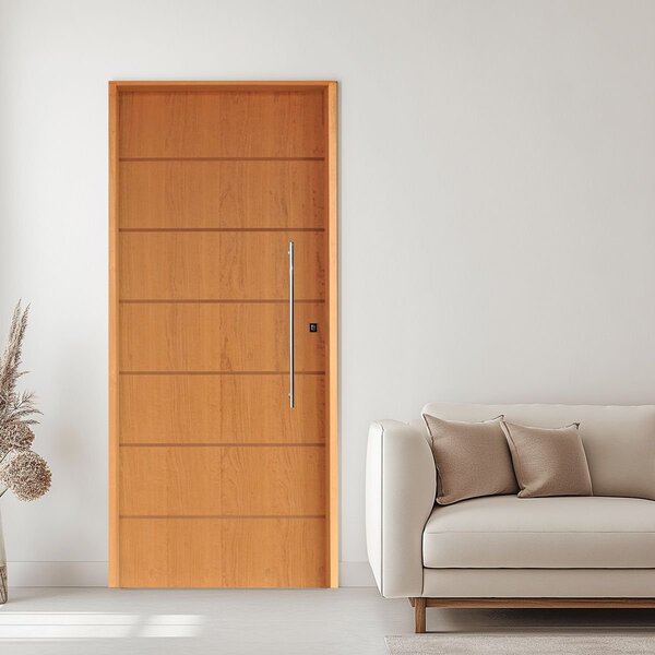 Kit Porta De Madeira 210x72cm Batente 14cm Fechadura Rolete R