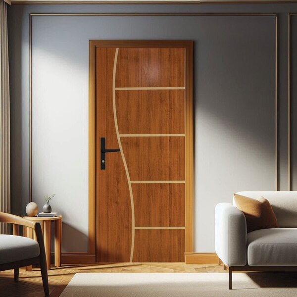 Kit Porta De Madeira 215x85cm Batente De Aço 4,5cm Abertura E