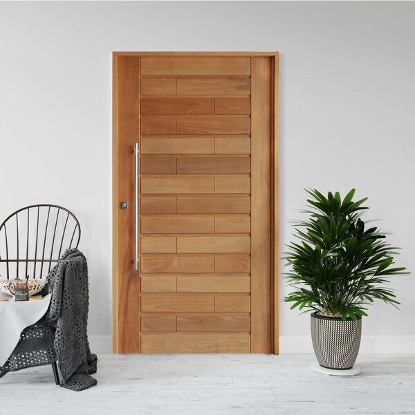 Kit Porta De Madeira  210x110cm Batente 14cm Fechadura 803 Ro