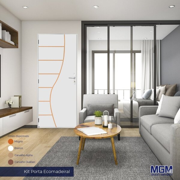 Kit Porta De Madeira Decorada 212x65cm Com Batente De Alumíni