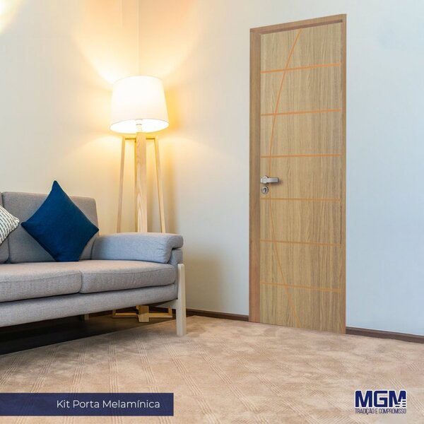 Kit Porta De Madeira Decorada 212x65cm Com Batente De Alumíni