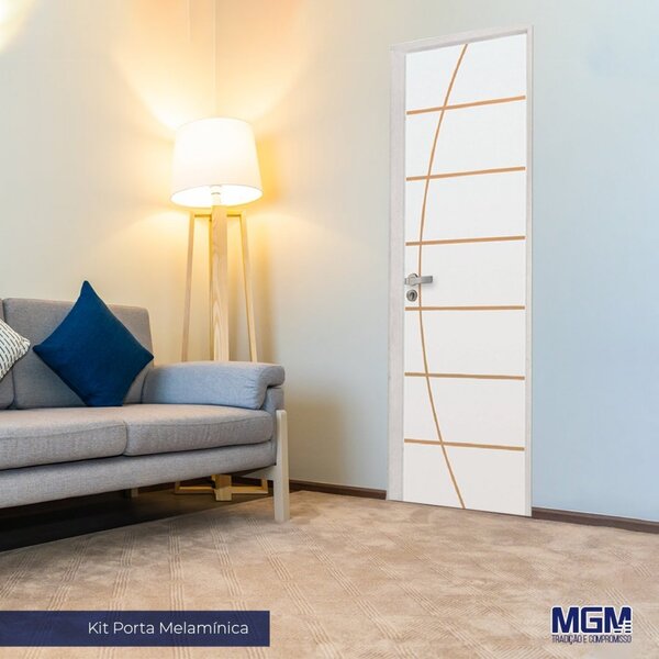 Kit Porta De Madeira Decorada 212x75cm Com Batente De Alumíni