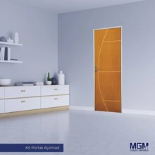 Kit Porta De Madeira Decorada 212x75cm Com Batente De Alumíni