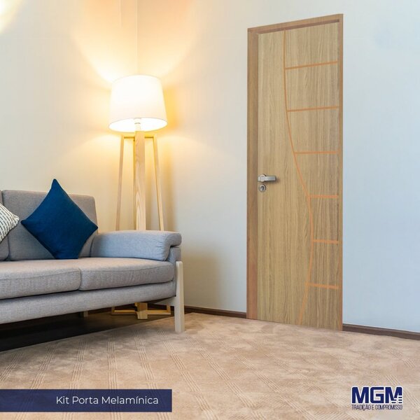 Kit Porta De Madeira Decorada 212x85cm Com Batente De Alumíni