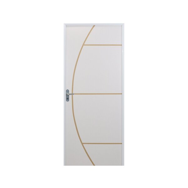 Kit Porta De Madeira Decorada 212x95cm Com Batente De Alumini