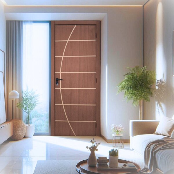 Kit Porta De Madeira Decorada 215x64cm Batente 16cm Neblina I