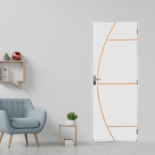 Kit Porta De Madeira Decorada 215x65cm Com Batente De Aço 06c