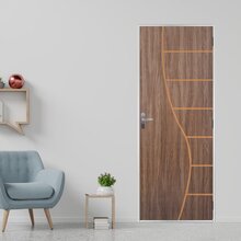 Kit Porta De Madeira Decorada 215x65cm Com Batente De Aço 06c