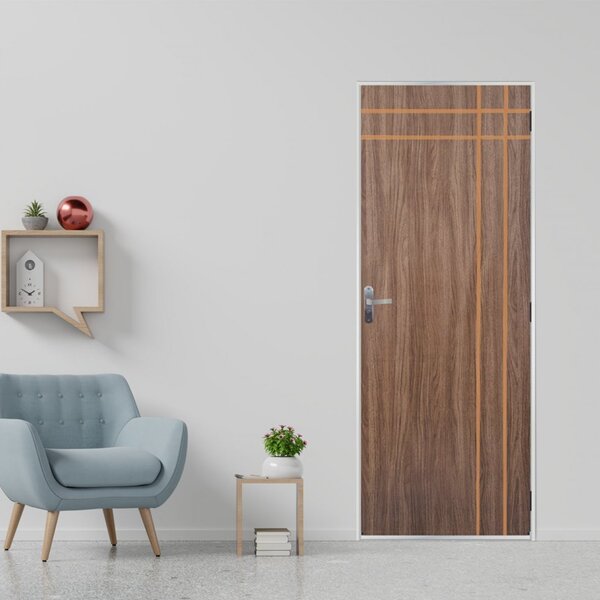 Kit Porta De Madeira Decorada 215x65cm Com Batente De Aço 06c