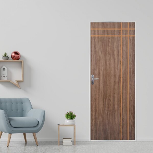 Kit Porta De Madeira Decorada 215x65cm Com Batente De Aço 06c