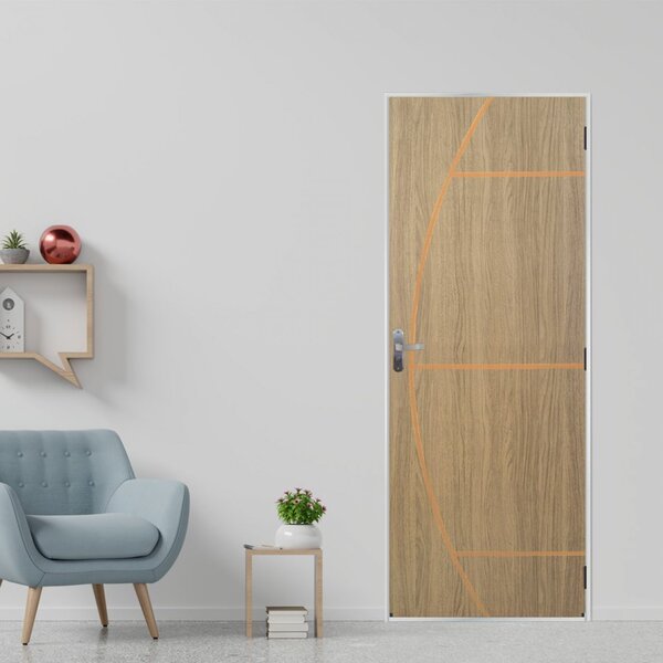 Kit Porta De Madeira Decorada 215x65cm Com Batente De Aço 6cm