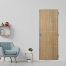 Kit Porta De Madeira Decorada 215x65cm Com Batente De Aço 6cm