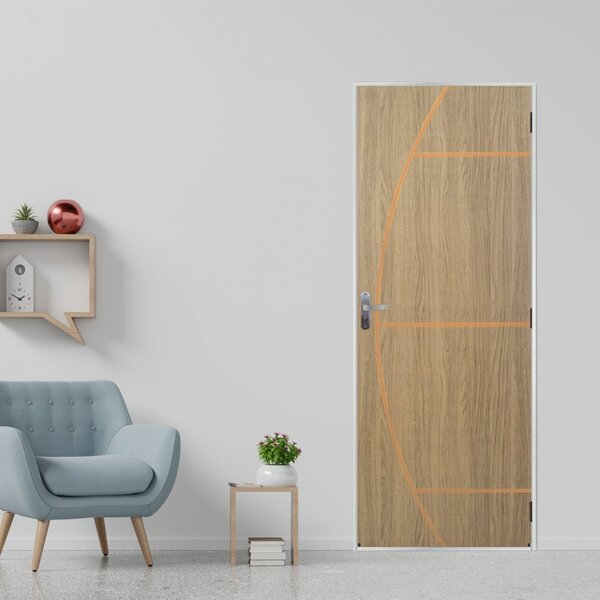 Kit Porta De Madeira Decorada 215x65cm Com Batente De Aço 6cm