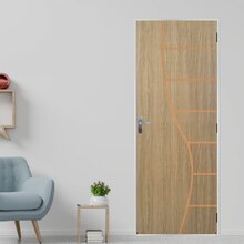 Kit Porta De Madeira Decorada 215x65cm Com Batente De Aço 6cm