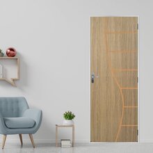 Kit Porta De Madeira Decorada 215x65cm Com Batente De Aço 6cm