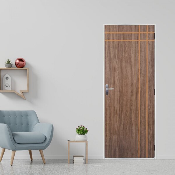 Kit Porta De Madeira Decorada 215x75cm Com Batente De Aço 06c