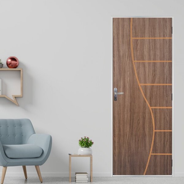 Kit Porta De Madeira Decorada 215x75cm Com Batente De Aço 06c