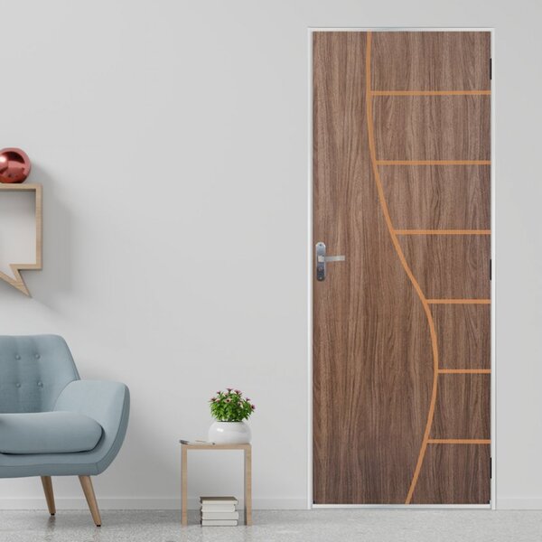 Kit Porta De Madeira Decorada 215x75cm Com Batente De Aço 06c