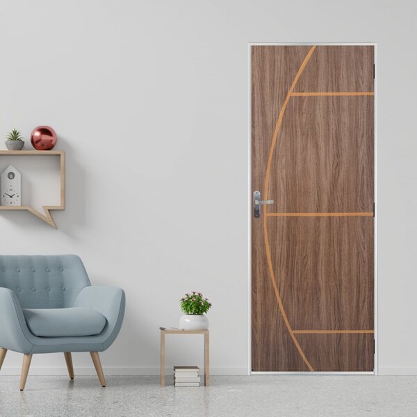 Kit Porta De Madeira Decorada 215x75cm Com Batente De Aço 06c