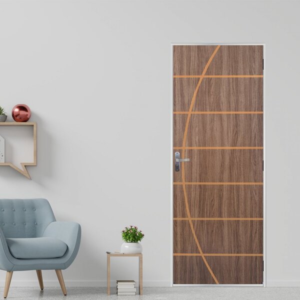 Kit Porta De Madeira Decorada 215x75cm Com Batente De Aço 6cm