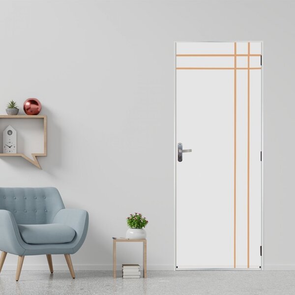 Kit Porta De Madeira Decorada 215x85cm Com Batente De Aço 06c