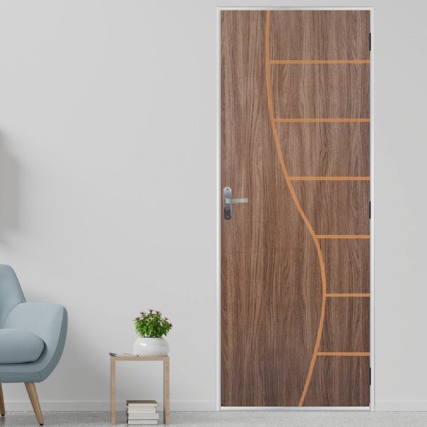 Kit Porta De Madeira Decorada 215x85cm Com Batente De Aço 06c