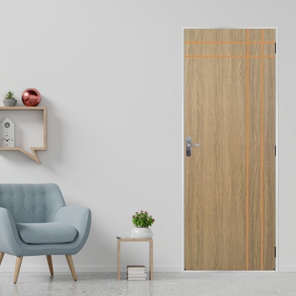 Kit Porta De Madeira Decorada 215x85cm Com Batente De Aço 6cm