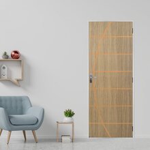 Kit Porta De Madeira Decorada 215x85cm Com Batente De Aço 6cm