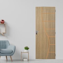 Kit Porta De Madeira Decorada 215x85cm Com Batente De Aço 6cm