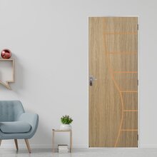 Kit Porta De Madeira Decorada 215x85cm Com Batente De Aço 6cm